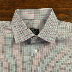 Jos. A. Bank 16/33 cuff links shirt Red and Blue Checkered Dress Shirt